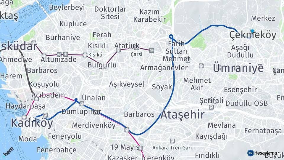 Çekmeköy Kadıköy Arası Kaç Km - Yol Tarifi