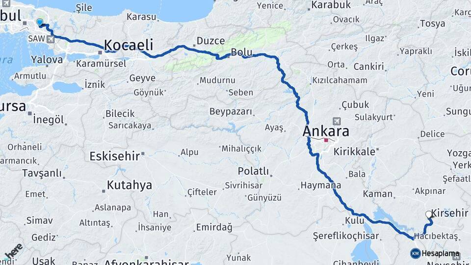 Çekmeköy Kırşehir Arası Kaç Km - Yol Tarifi