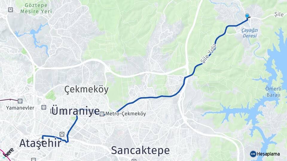 İstanbul Çekmeköy Ömerli Ataşehir Arası Kaç Km - Yol Haritası