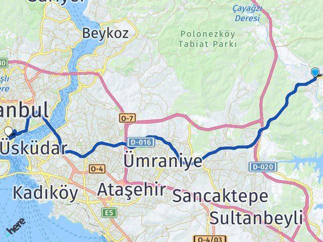 İstanbul Çekmeköy Ömerli Beyoğlu Arası Kaç Km - Yol Haritası