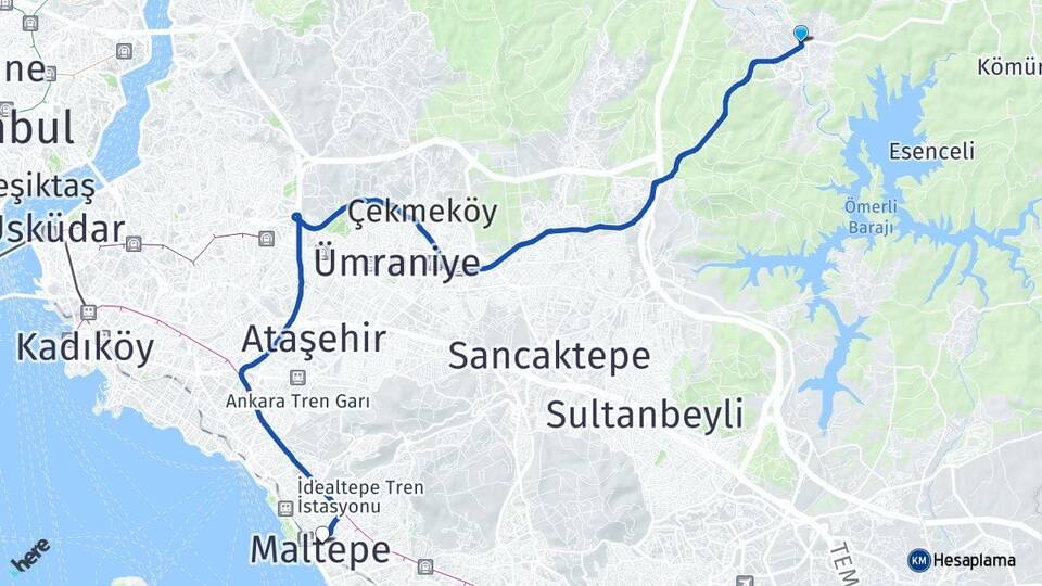 İstanbul Çekmeköy Ömerli Maltepe Arası Kaç Km - Yol Haritası