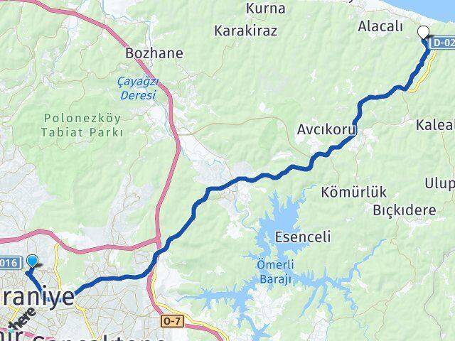 İstanbul Çekmeköy Sofular Şile Arası Kaç Km - Yol Haritası