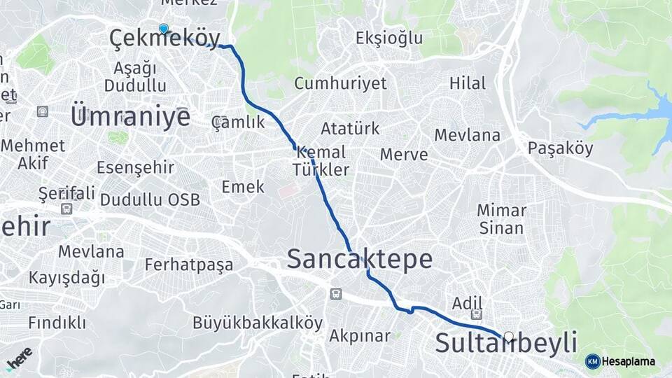 İstanbul Çekmeköy Sultanbeyli Arası Kaç Km - Yol Haritası