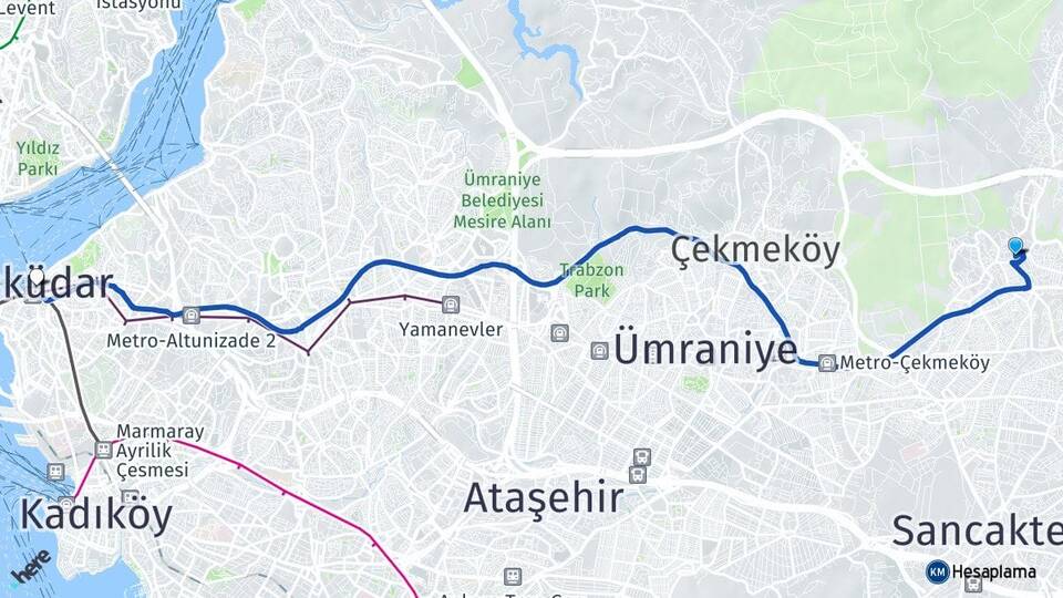 İstanbul Çekmeköy Taşdelen Üsküdar Arası Kaç Km - Yol Haritası