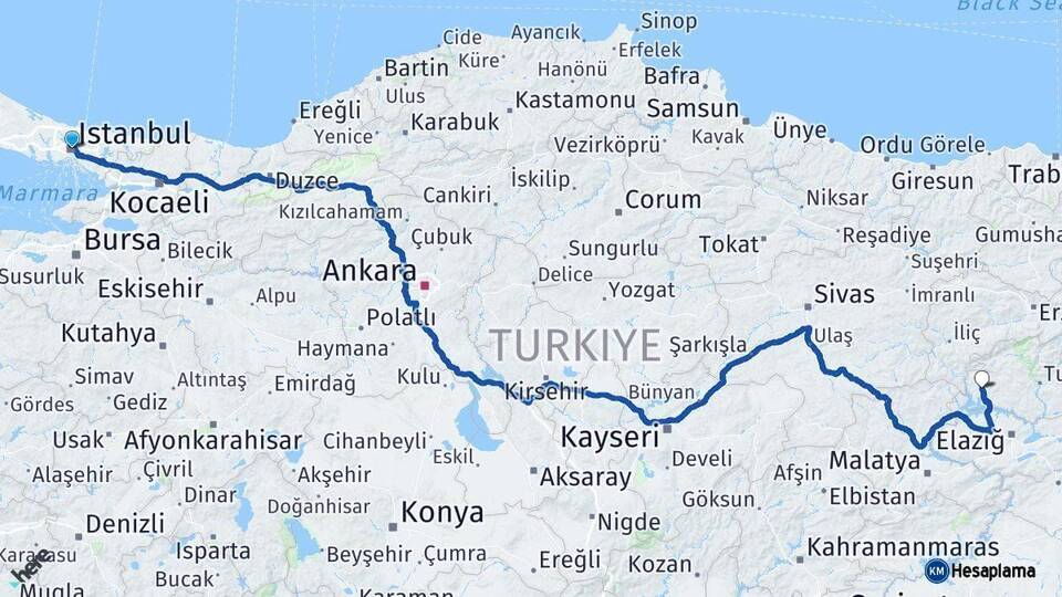 İstanbul Çemişgezek Tunceli Arası Kaç Km - Yol Haritası