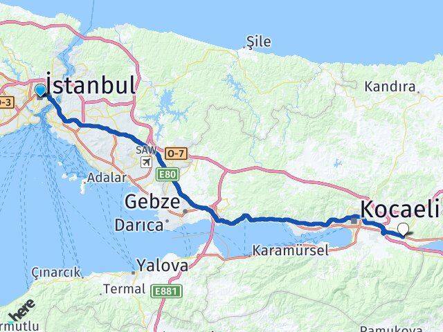 İstanbul Cengiz Topel Havalimanı Arası Kaç Km - Yol Haritası