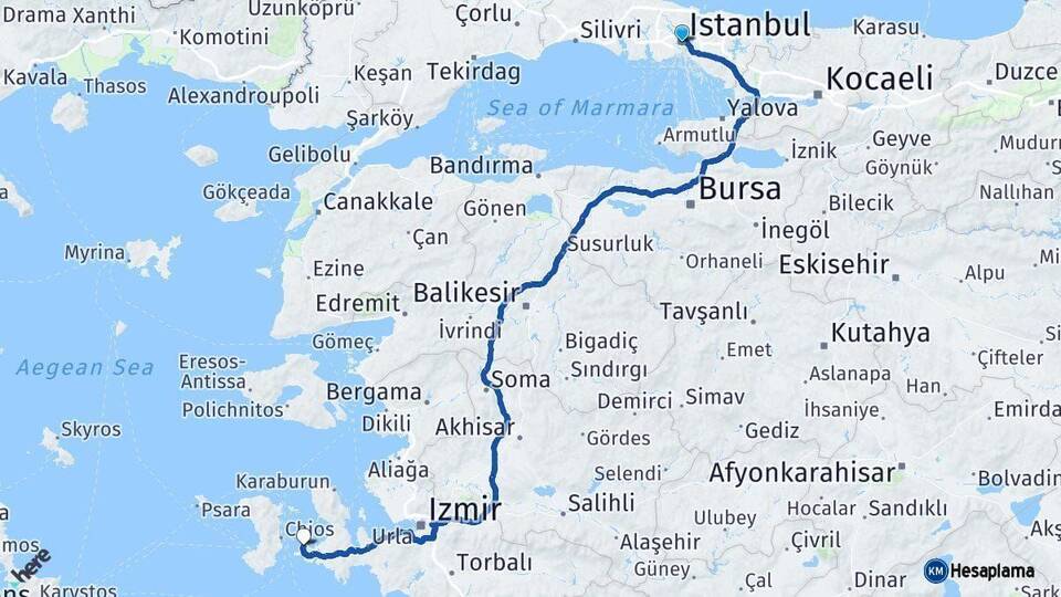 İstanbul Çeşme İzmir Arası Kaç Km - Yol Haritası