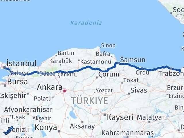 İstanbul Dernekpazarı Trabzon Arası Kaç Km - Yol Haritası