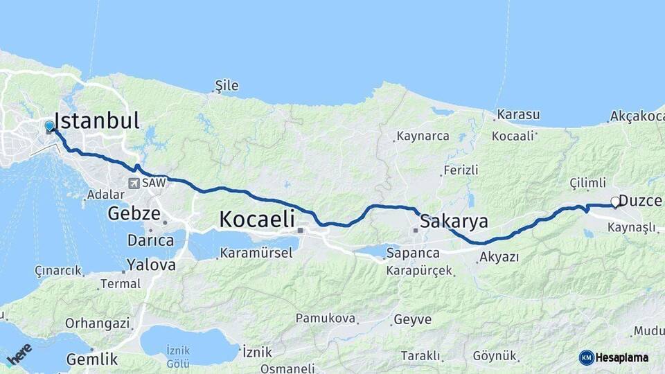 İstanbul Düzce Arası Kaç Km - Yol Haritası