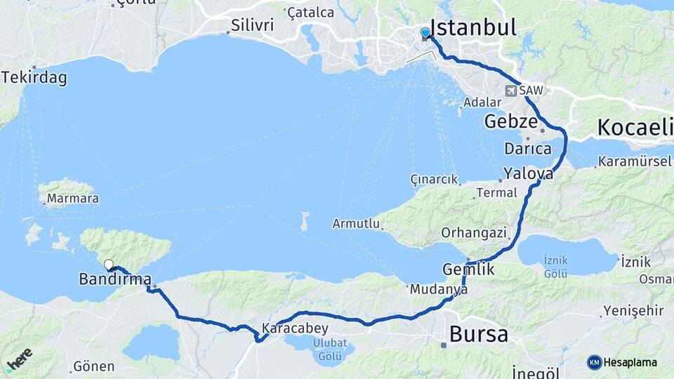 İstanbul Erdek Balıkesir Arası Kaç Km - Yol Haritası