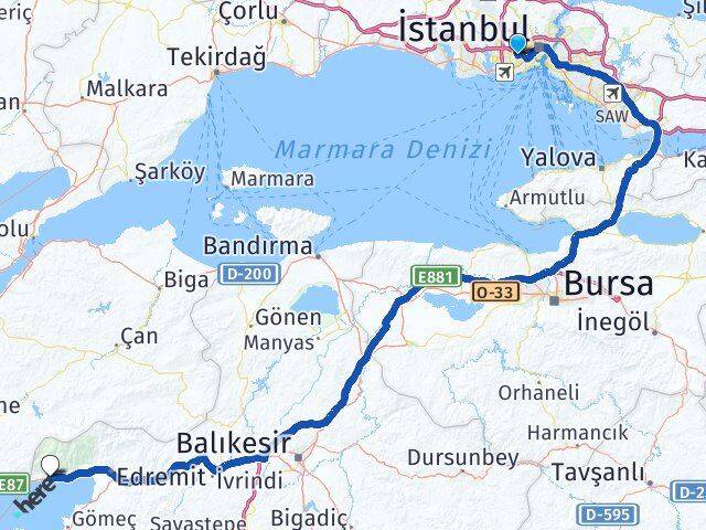 İstanbul Esenler Altınoluk Edremit Balıkesir Arası Kaç Km - Yol Haritası