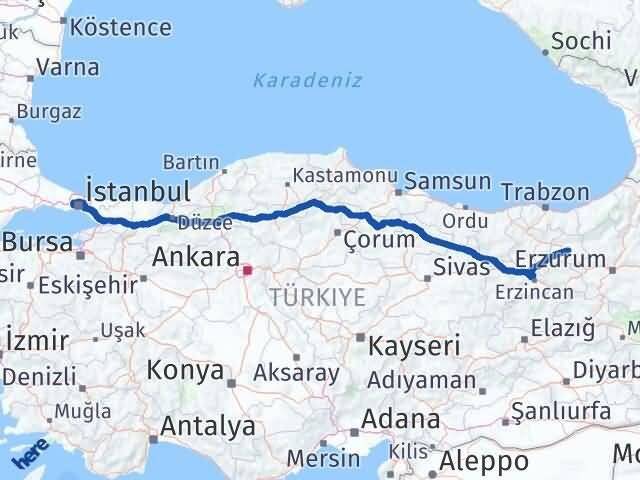 İstanbul Esenler Bayburt Arası Kaç Km - Yol Haritası