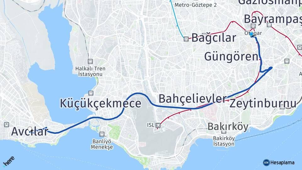 İstanbul Esenler Davutpaşa Avcılar Arası Kaç Km - Yol Haritası