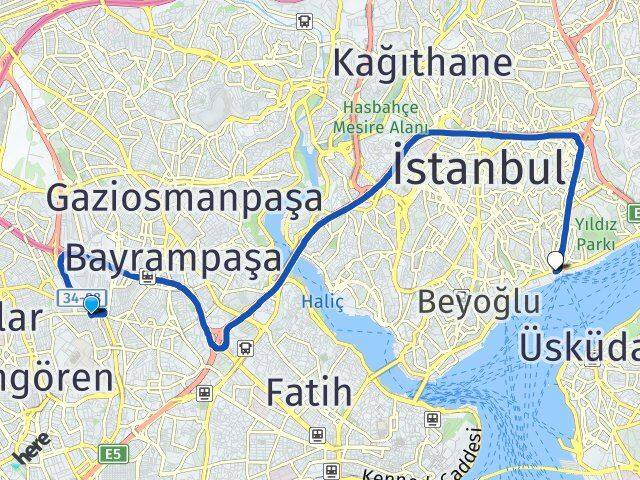 İstanbul Esenler Davutpaşa Beşiktaş Arası Kaç Km - Yol Haritası