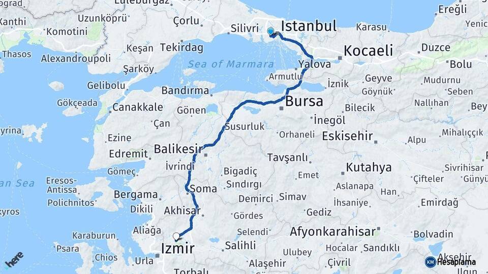 İstanbul Esenler Manisa Arası Kaç Km - Yol Haritası