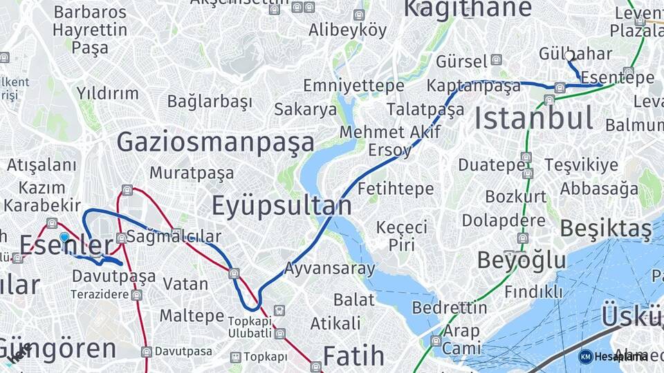 İstanbul Esenler Mecidiyeköy Şişli Arası Kaç Km - Yol Haritası