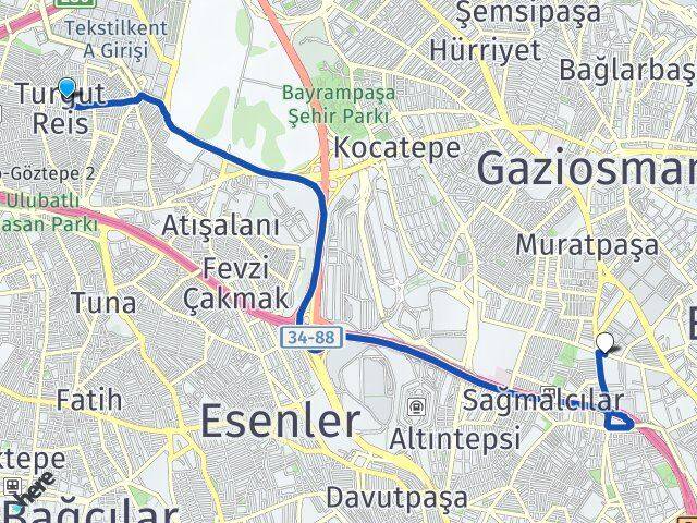 Turgut Reis Bayrampaşa Arası Kaç Km - Yol Tarifi