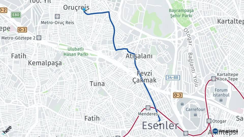 Turgut Reis Esenler Arası Kaç Km - Yol Tarifi