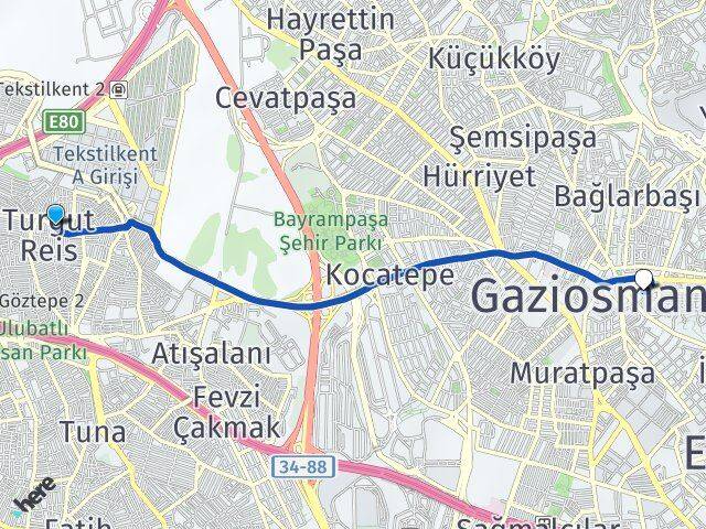 Turgut Reis Gaziosmanpaşa Arası Kaç Km - Yol Tarifi