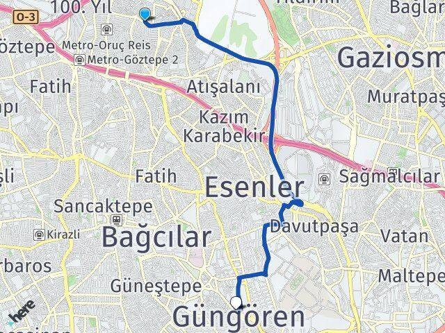 Turgut Reis Güngören Arası Kaç Km - Yol Tarifi