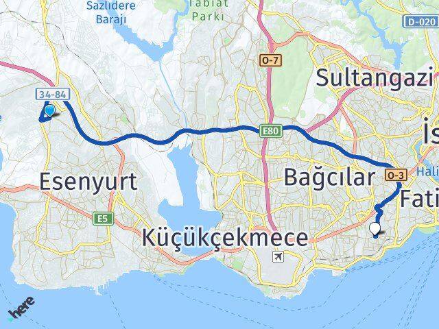 İstanbul Esenyurt Akçaburgaz Zeytinburnu Arası Kaç Km - Yol Haritası