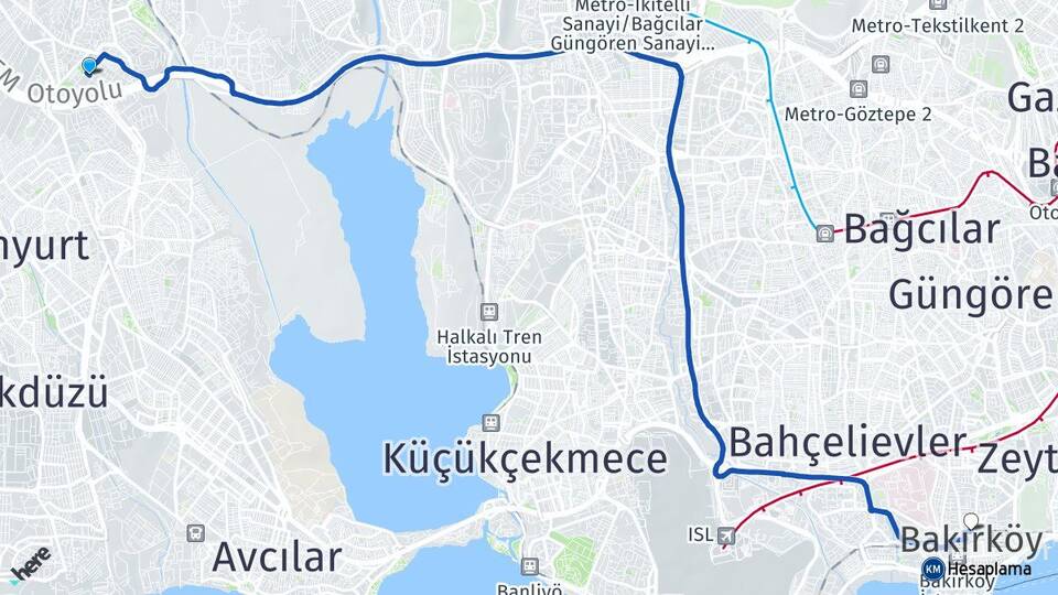 İstanbul Esenyurt Esenkent Bakırköy Arası Kaç Km - Yol Haritası