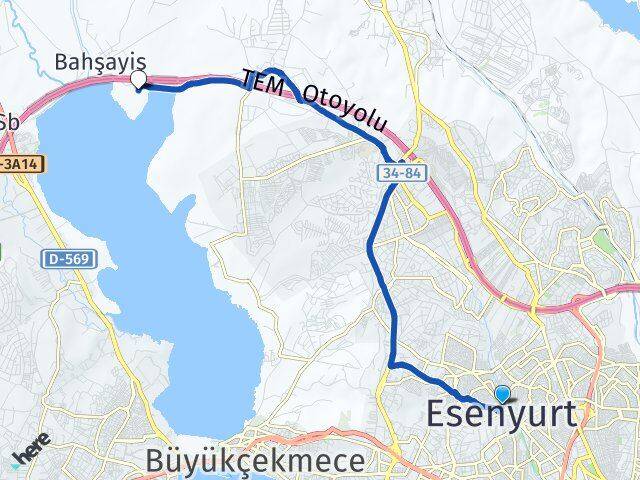 İstanbul Esenyurt Hazerfen Havaalanı Arası Kaç Km - Yol Haritası