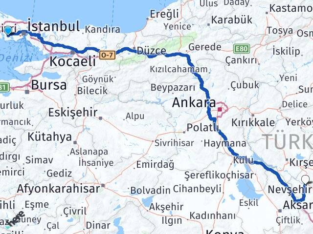 İstanbul Esenyurt Kapadokya Havalimanı Arası Kaç Km - Yol Haritası