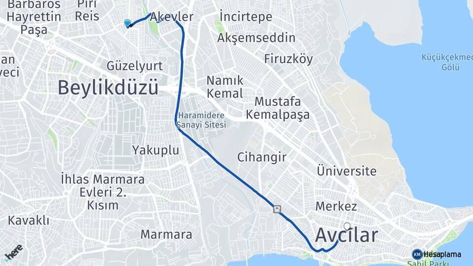 Mehterçeşme Avcılar Arası Kaç Km - Yol Tarifi