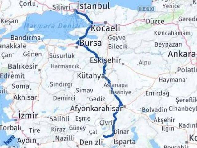 İstanbul Evciler Afyonkarahisar Arası Kaç Km - Yol Haritası