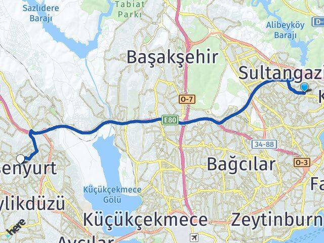 Akşemsettin Esenyurt Arası Kaç Km - Yol Tarifi