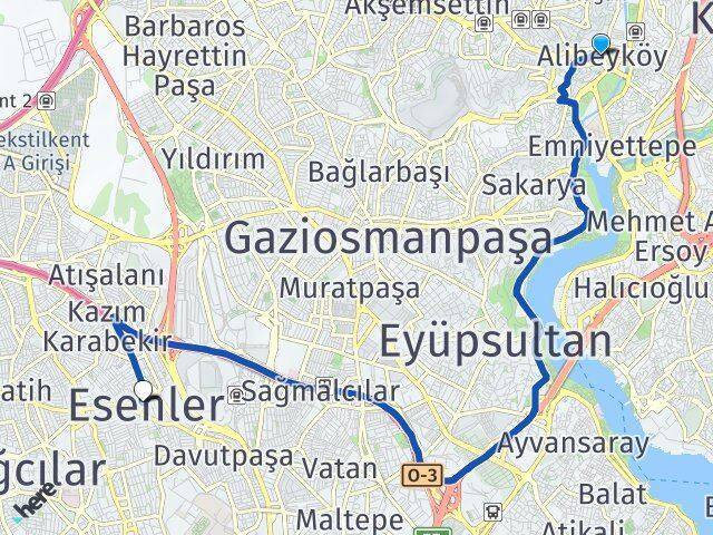 Alibeyköy Esenler Arası Kaç Km - Yol Tarifi