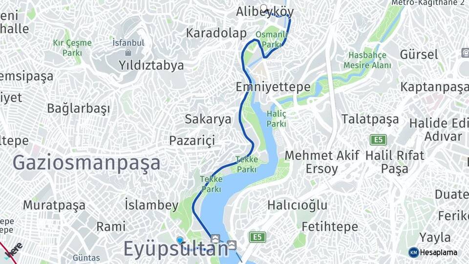 İstanbul Eyüpsultan Alibeyköy Eyüpsultan Arası Kaç Km - Yol Haritası