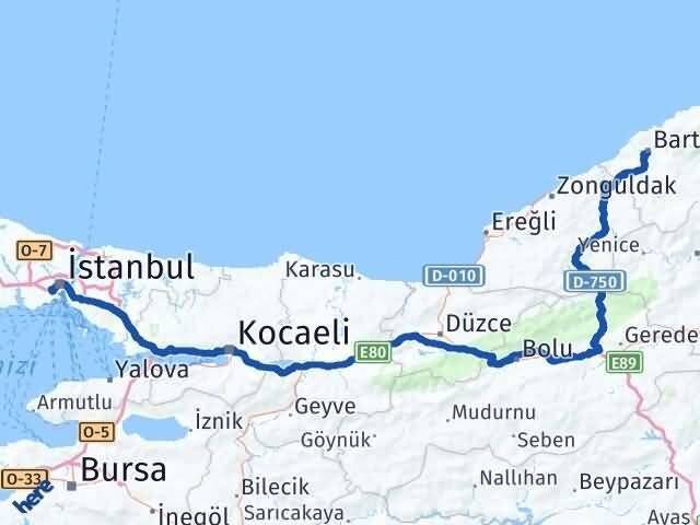 İstanbul Eyüpsultan Bartın Arası Kaç Km - Yol Haritası
