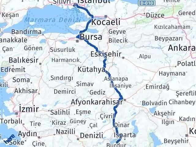 İstanbul Eyüpsultan Burdur Arası Kaç Km - Yol Haritası