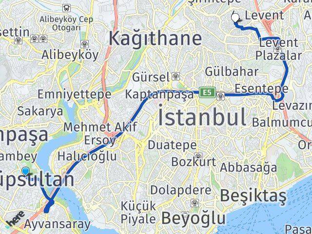 İstanbul Eyüpsultan Çeliktepe Kağıthane Arası Kaç Km - Yol Haritası