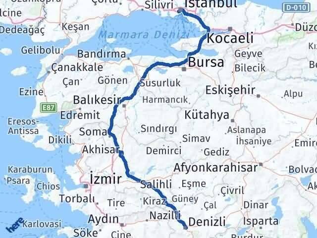 İstanbul Eyüpsultan Denizli Arası Kaç Km - Yol Haritası