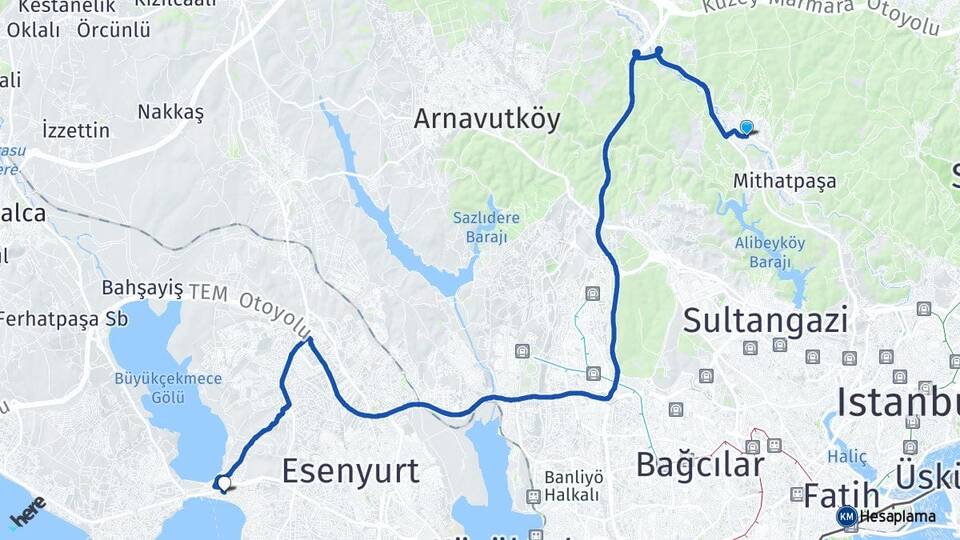 İstanbul Eyüpsultan Göktürk Büyükçekmece Arası Kaç Km - Yol Haritası