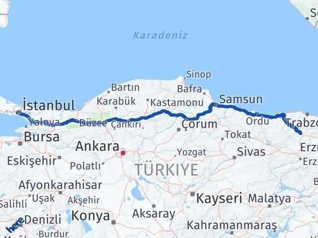 İstanbul Eyüpsultan Gümüşhane Arası Kaç Km - Yol Haritası