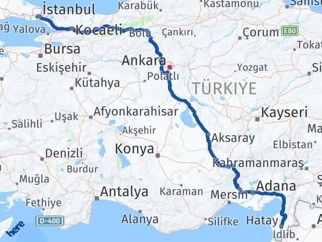 İstanbul Eyüpsultan Hatay Arası Kaç Km - Yol Haritası