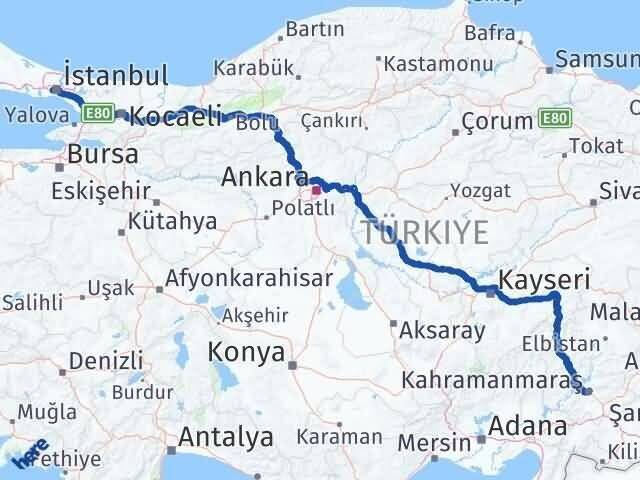 İstanbul Eyüpsultan Kahramanmaraş Arası Kaç Km - Yol Haritası