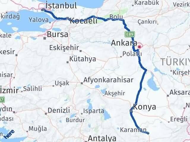 İstanbul Eyüpsultan Karaman Arası Kaç Km - Yol Haritası