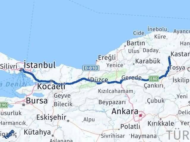 İstanbul Eyüpsultan Kastamonu Arası Kaç Km - Yol Haritası