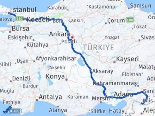 İstanbul Eyüpsultan Kilis Arası Kaç Km - Yol Haritası