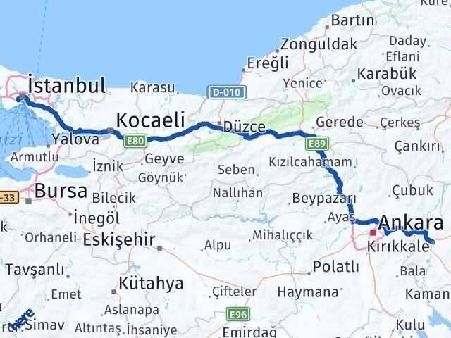 İstanbul Eyüpsultan Kırıkkale Arası Kaç Km - Yol Haritası