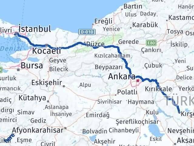 İstanbul Eyüpsultan Kırşehir Arası Kaç Km - Yol Haritası