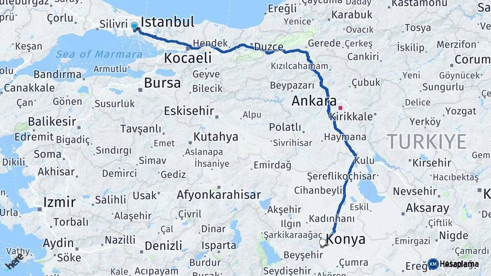İstanbul Eyüpsultan Konya Arası Kaç Km - Yol Haritası