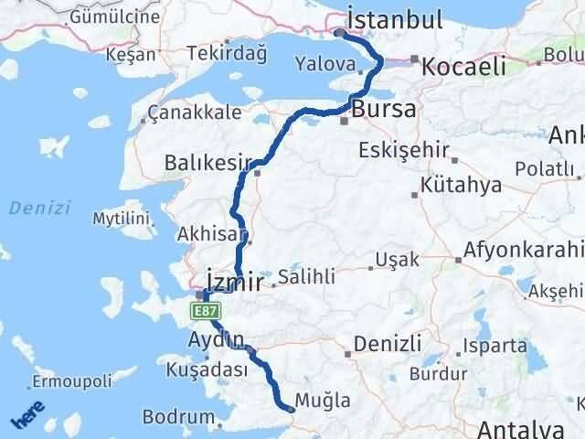 İstanbul Eyüpsultan Muğla Arası Kaç Km - Yol Haritası