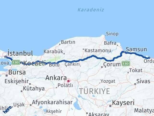 İstanbul Eyüpsultan Ordu Arası Kaç Km - Yol Haritası