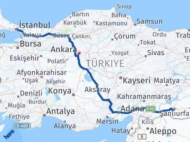 İstanbul Eyüpsultan Şanlıurfa Arası Kaç Km - Yol Haritası